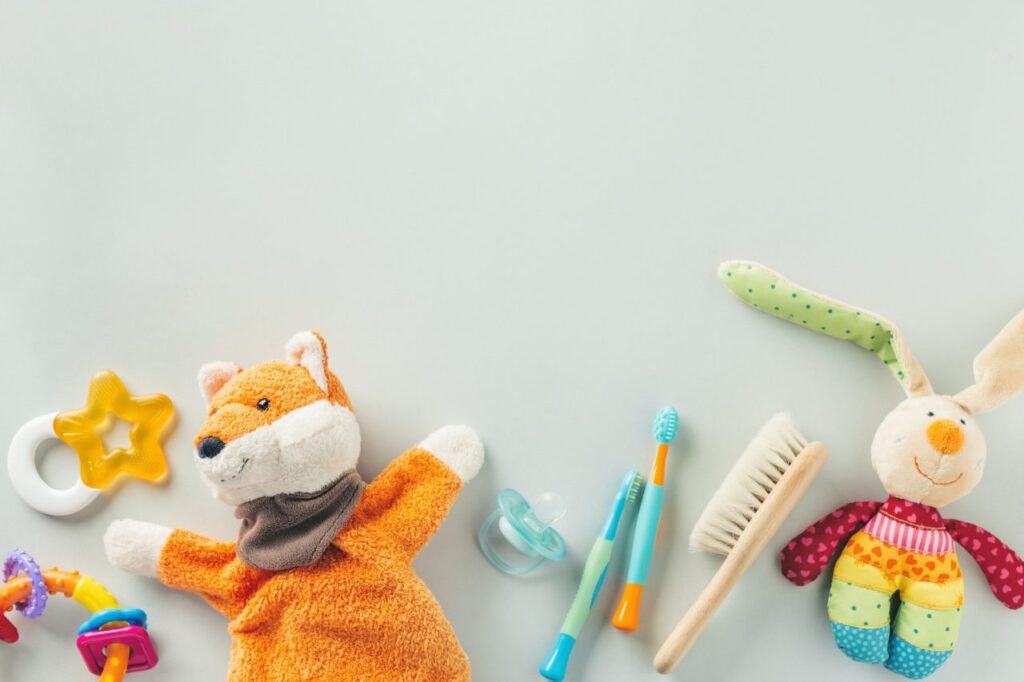baby care accessories flat lay